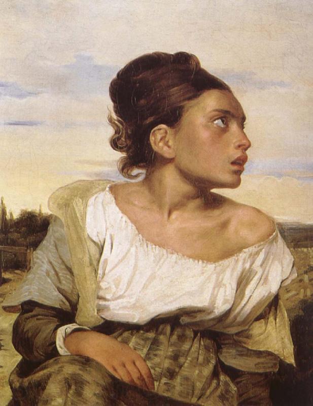 Eugene Delacroix Foraldralos girl pa kyrkogarden Norge oil painting art